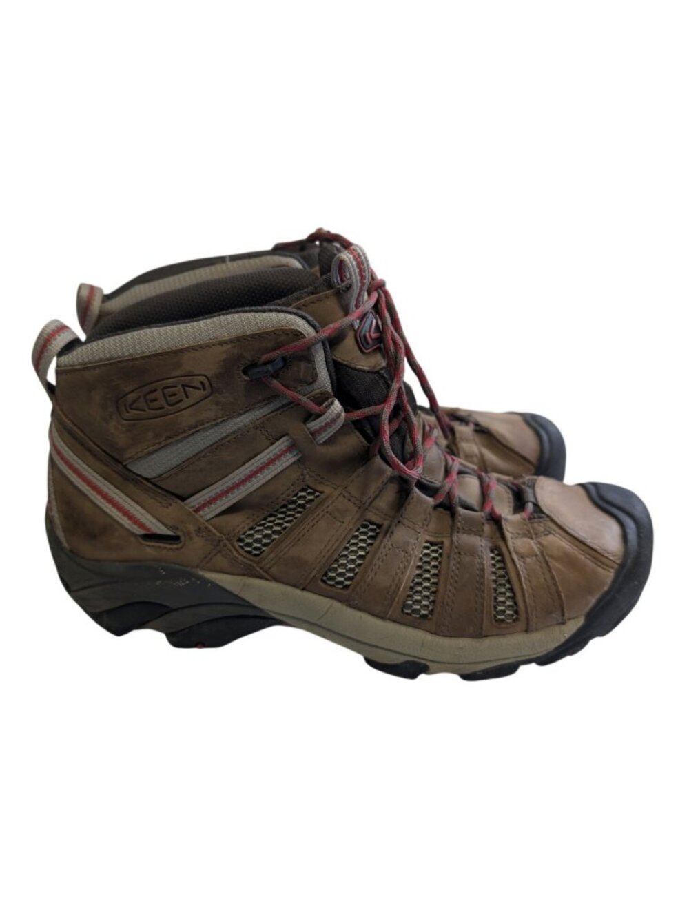 KEEN Voyageur Mid Mens Size 10.5 Hiking Boots Black Olive Brown Leather 1257